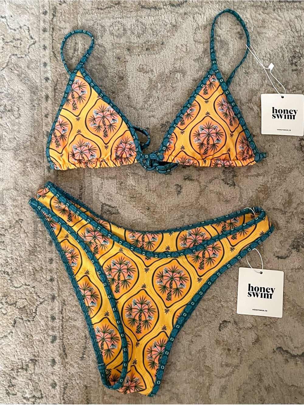Honey Swim Palmetto Bikini - Yellow & Teal Triangle